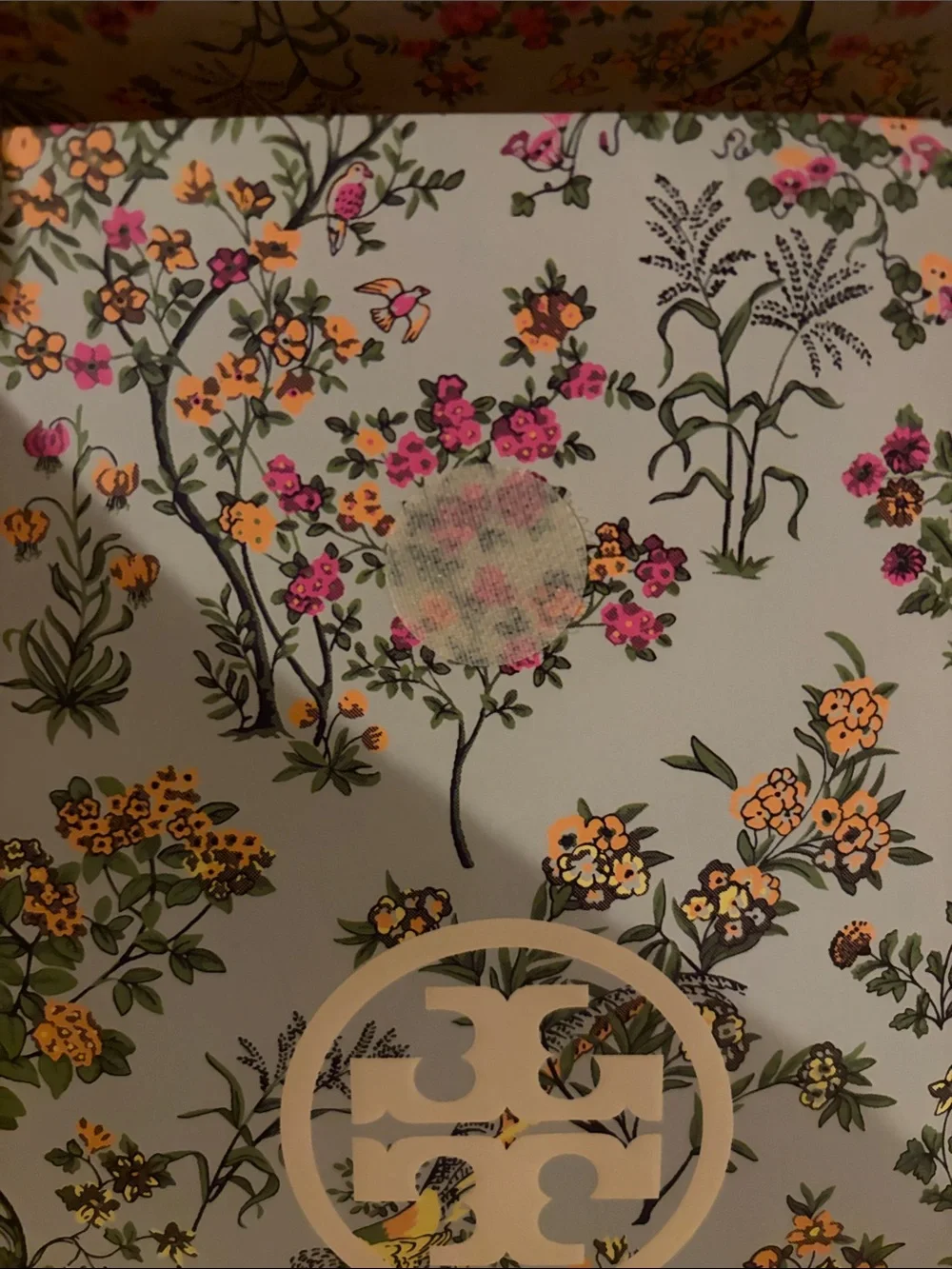 Tory Burch Floral Panel in Sage Green with Pink Flowers Gift Bag